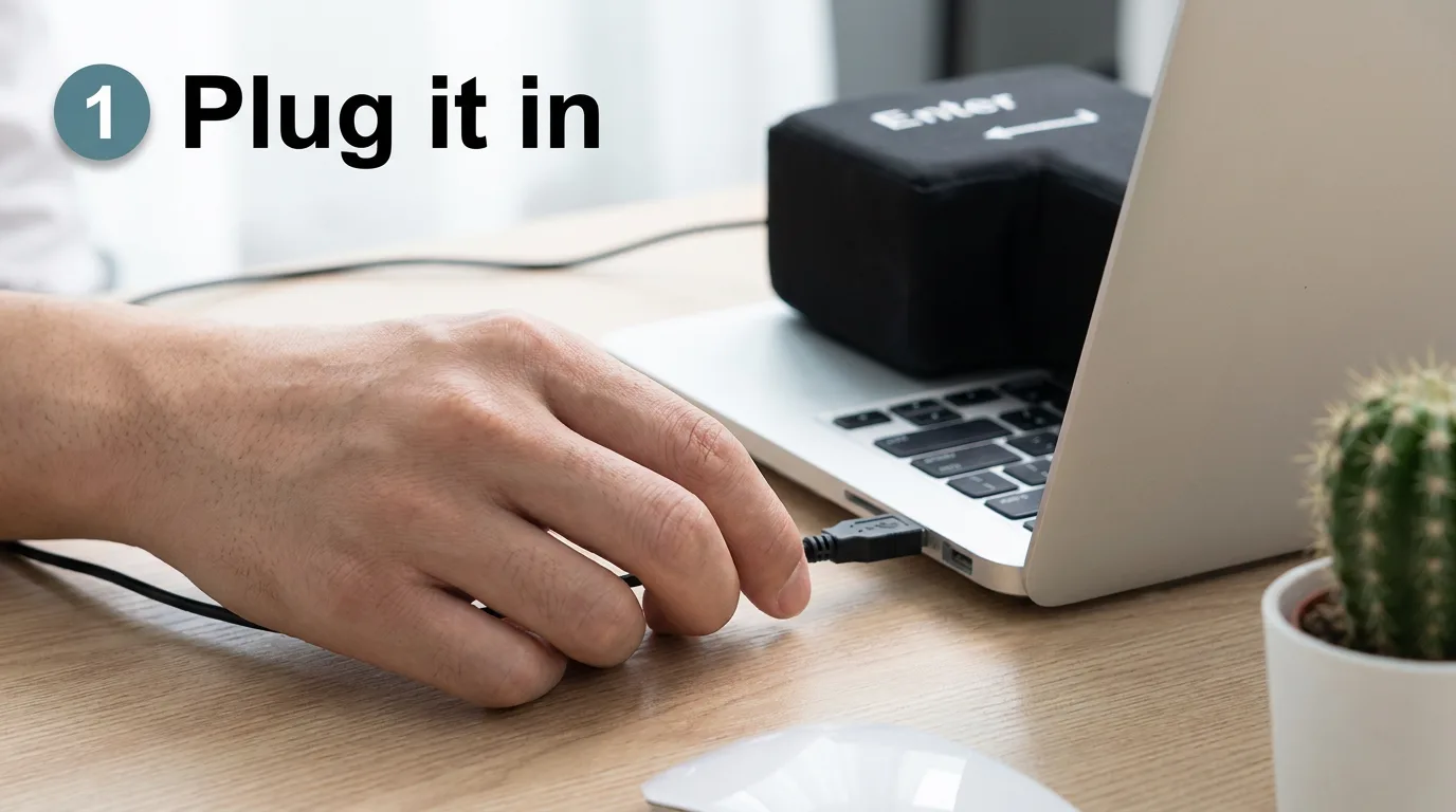 USB plug going into a laptop